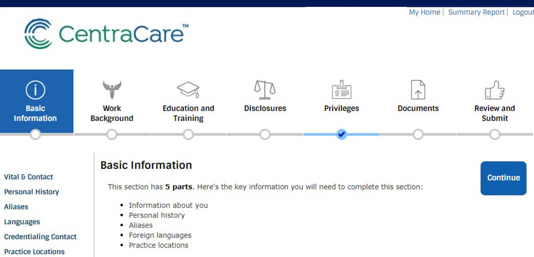 Screen shot of Practitioner Portal home screen