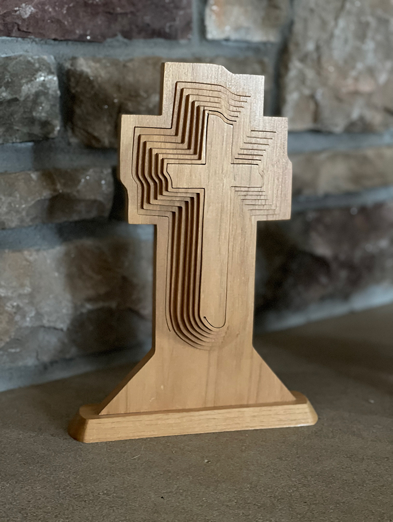 Photo of Connie Jonas' hand carved cross