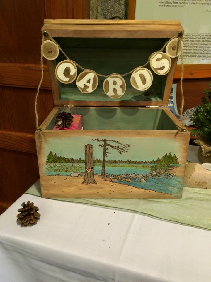 Photo of a woodburned card box by Krystee Decker