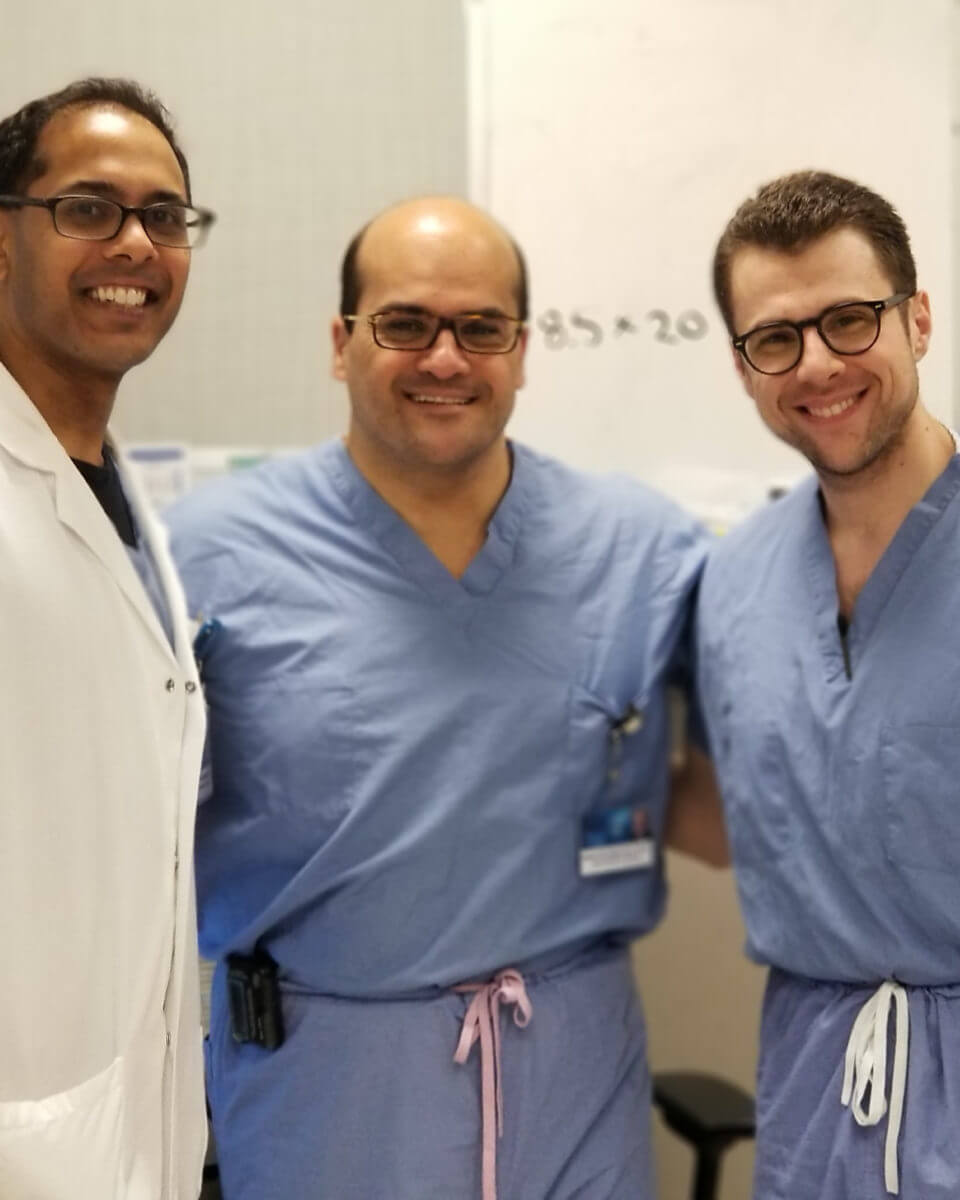 Photo of Dr. Fateh Bazerbachi with two physician colleagues