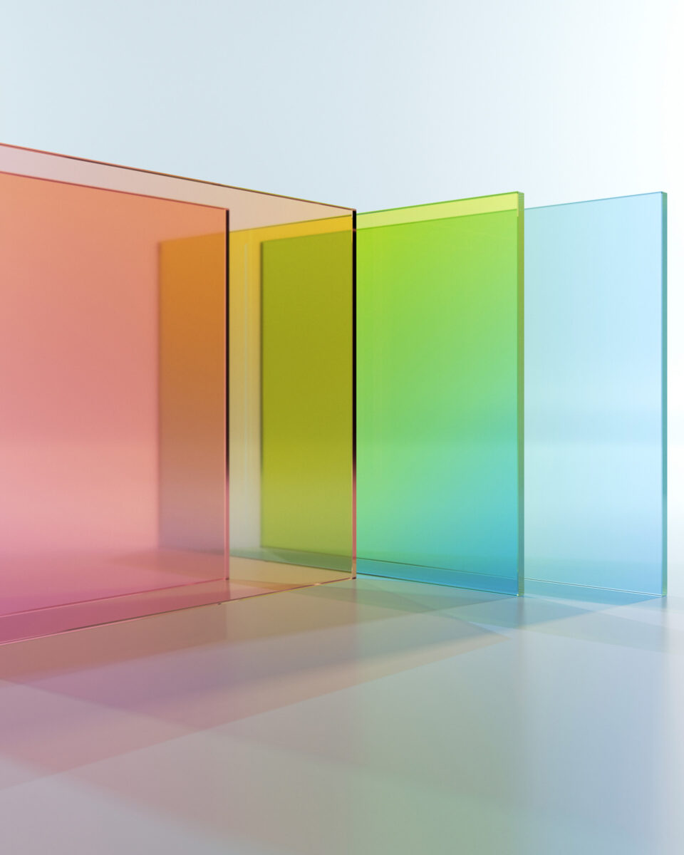 An intersection of translucent tiles in multiple colors to represent Change content for Clinical Partners