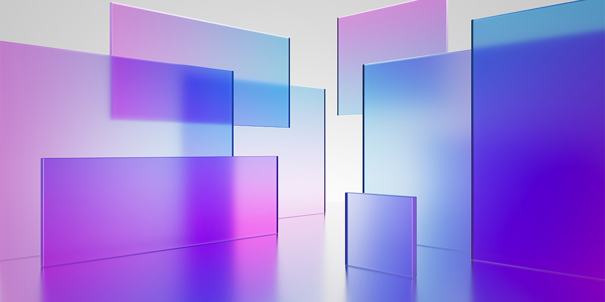 Purple colored translucent tiles signifying Improve content