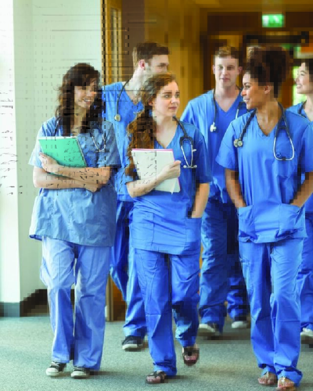Medical students walking in a group