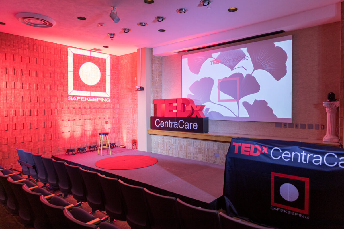 Photo of Hoppe Auditorium set for TEDxCentraCare