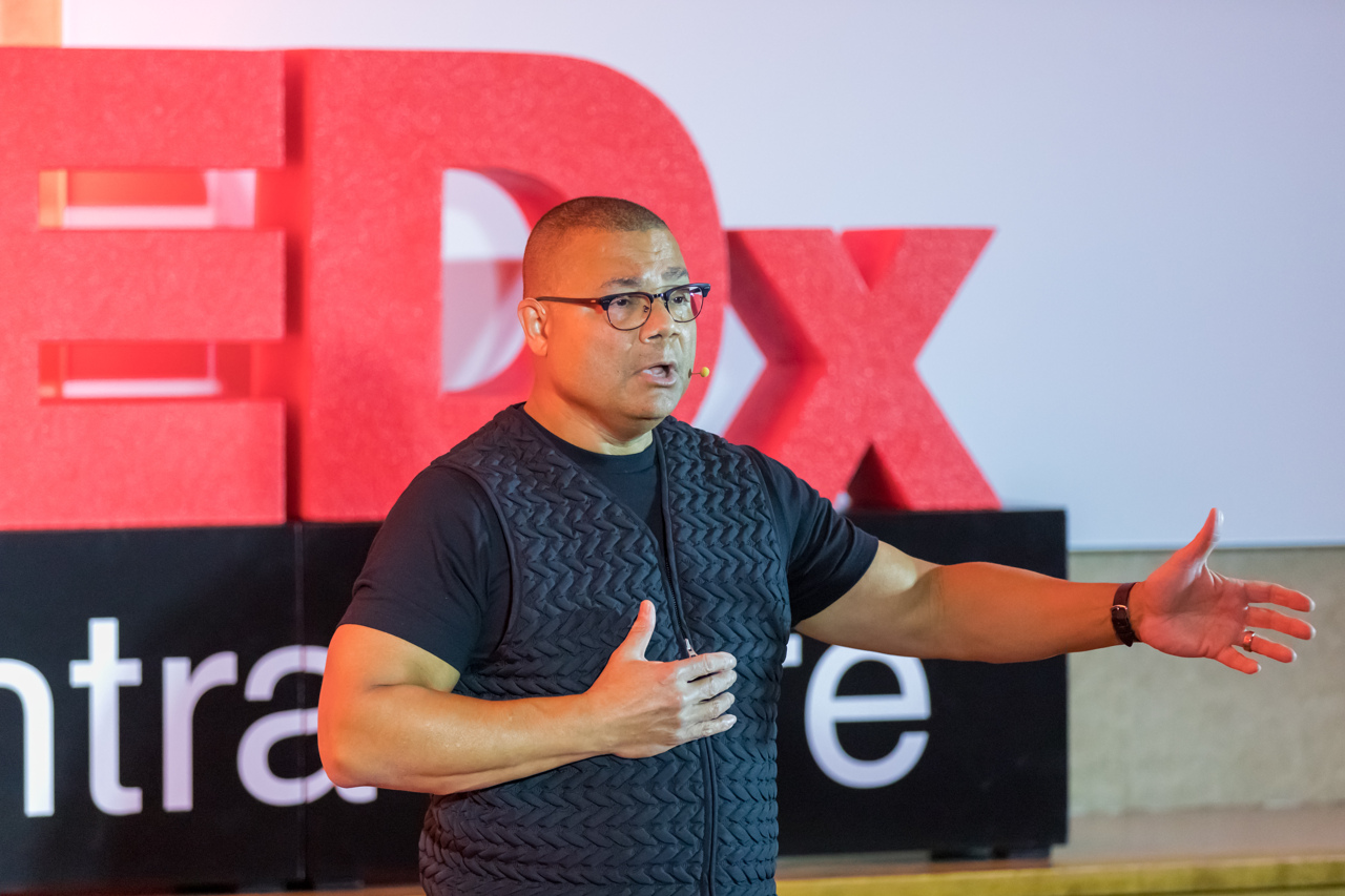 Photo of Chip Martin-Chaffee, MD on TEDxCentraCare stage