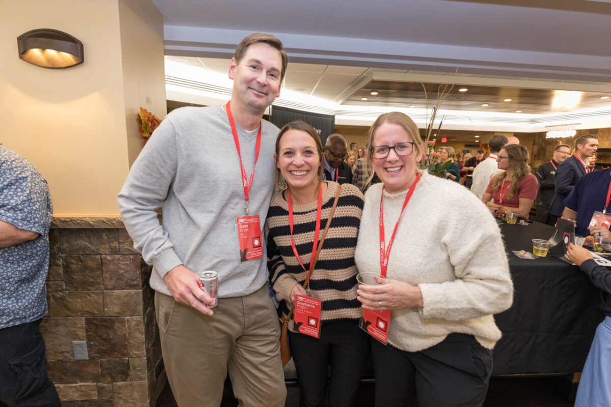 TEDxCentraCare speaker, Jill Amsberry, DO, gathers with friends at the reception