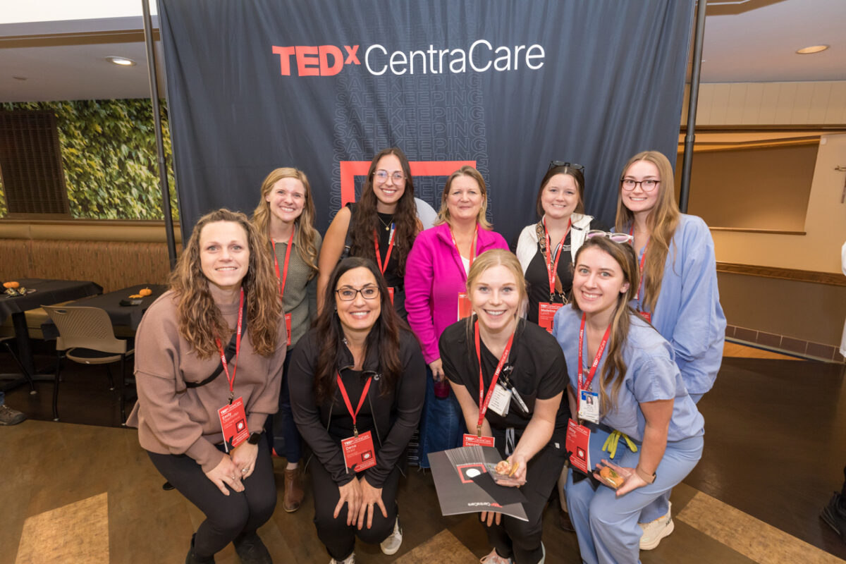 Group photo op at the TEDxCentraCare reception