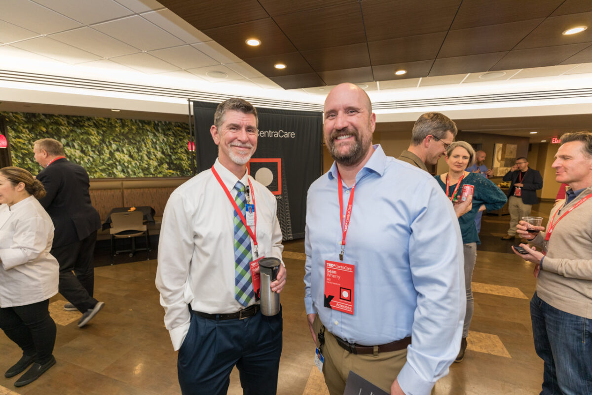 Dr. Sean Wherry and colleague at the TEDxCentraCare reception