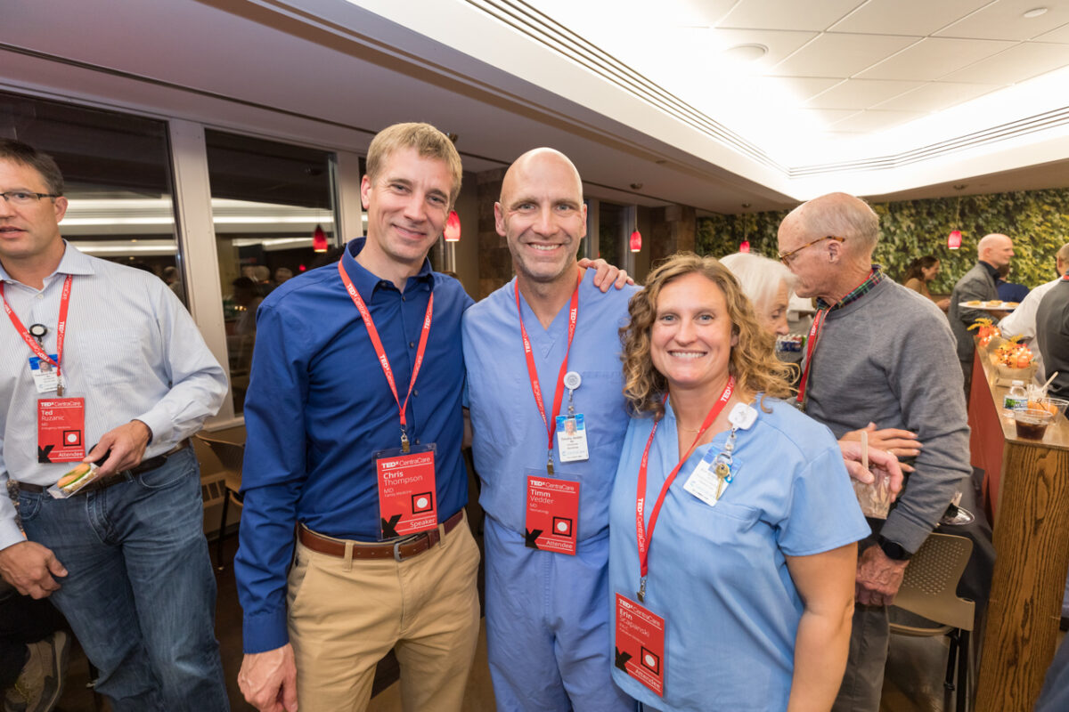 Chris Thompson, TEDxCentraCare speaker, with colleagues at the reception