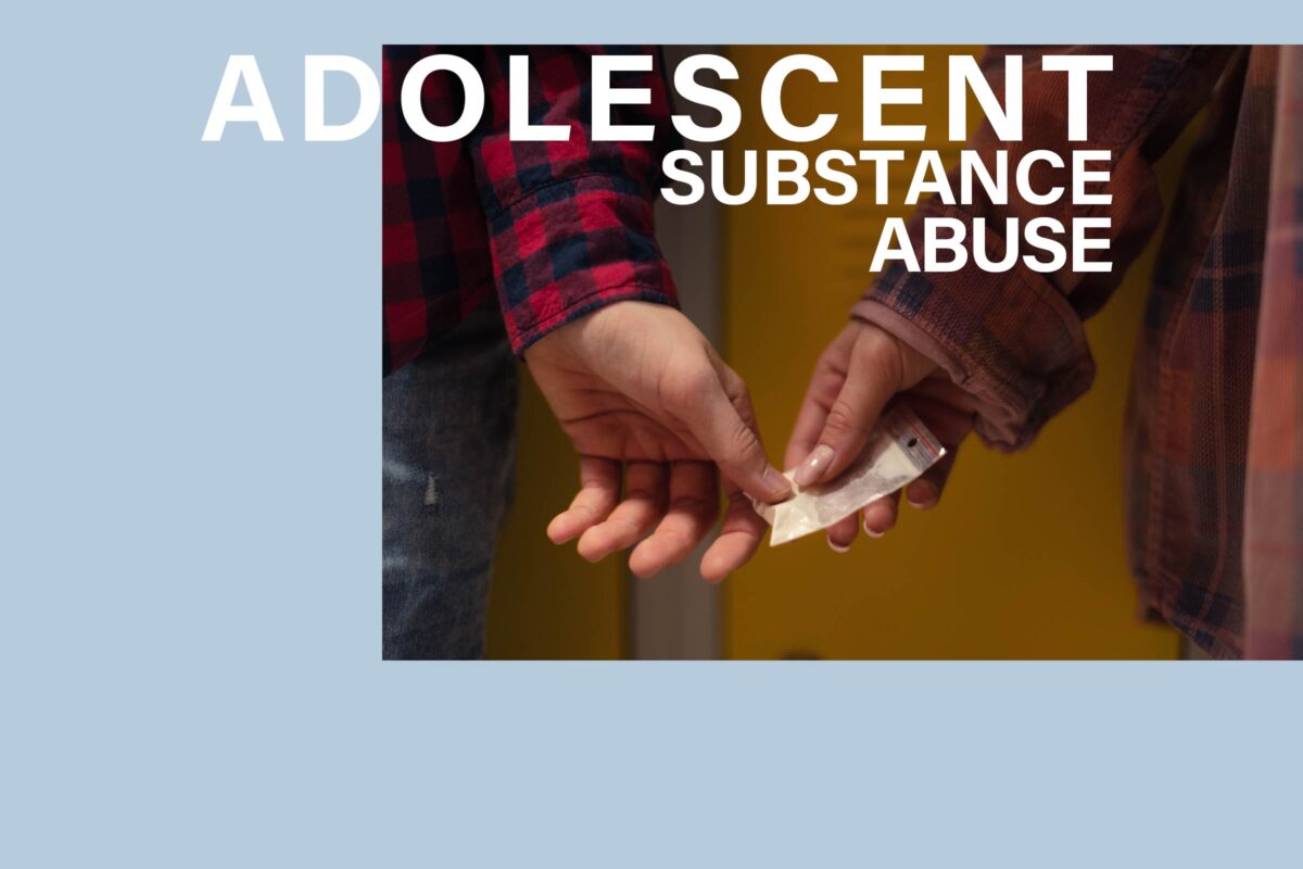 Photo of two teenagers in from of school locker exchanging a small bag of drugs, promoting the February CME on the topic of Adolescent Substance Abuse