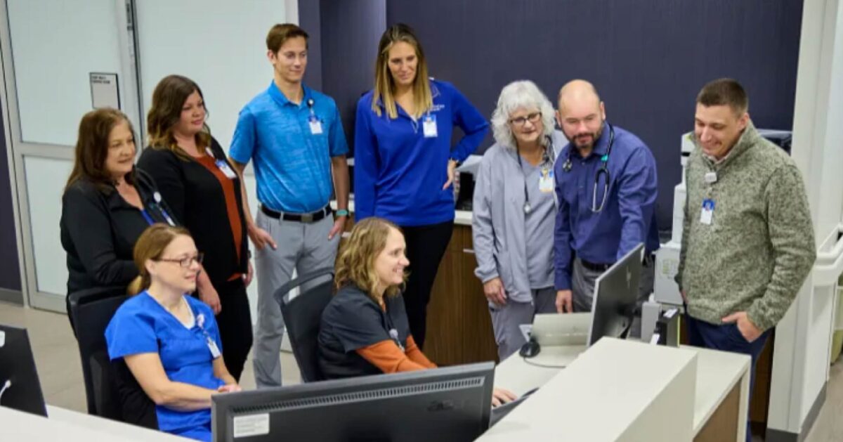 Group of clinicians on the hospital floor