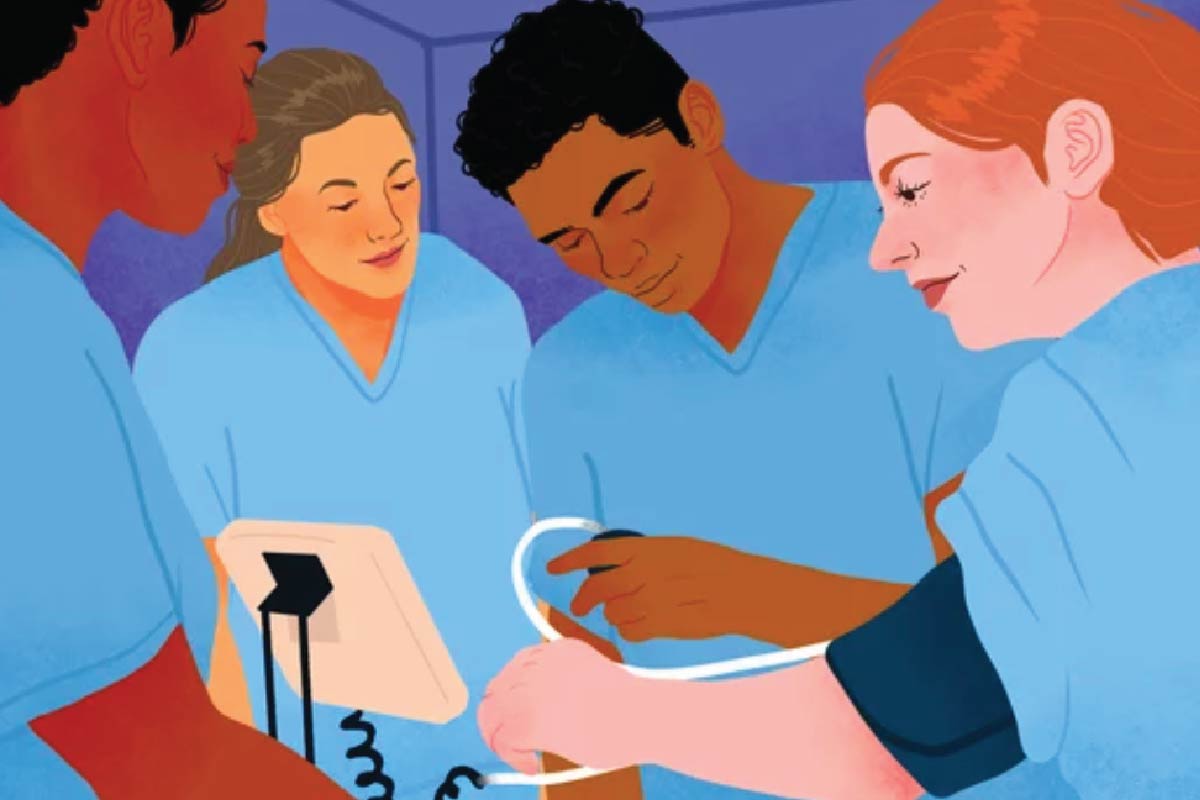 Illustration of physicians and medical students working together