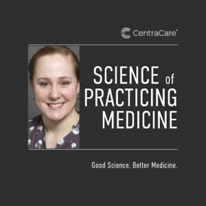 Photo of Dr. Katrina Wherry on the cover art for the podcast Science of Practicing Medicine